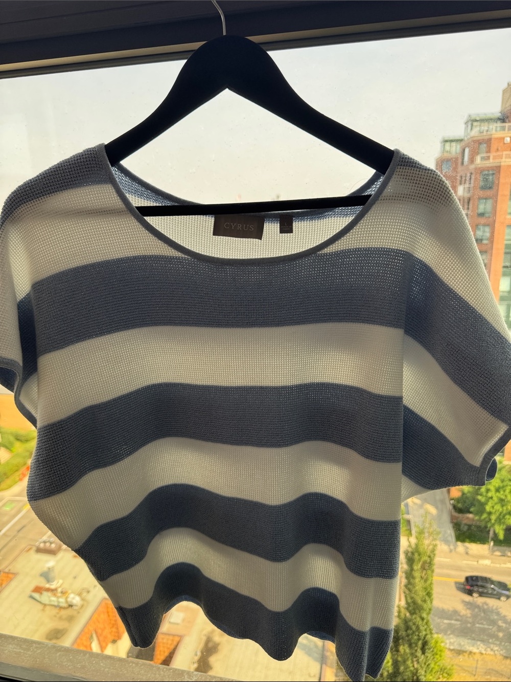 Cyrus Blue and White Striped Knit Crop Top